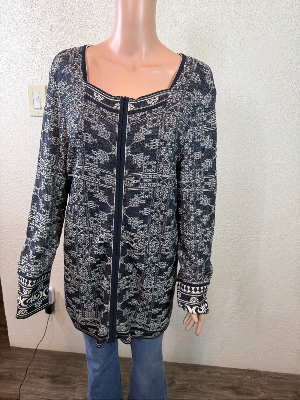 Peruvian Connection Women's Gray Patterned Teddy Jacket xl - Picture 2 of 13
